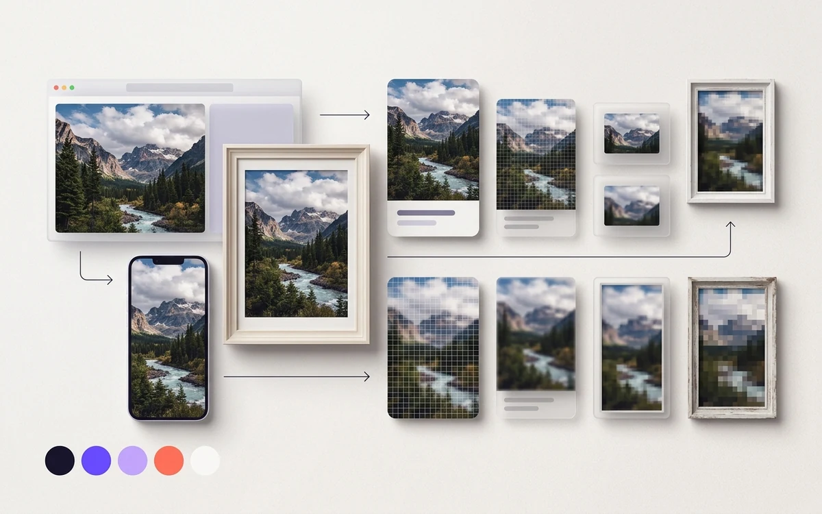 The same photo shown at several compression levels side by side