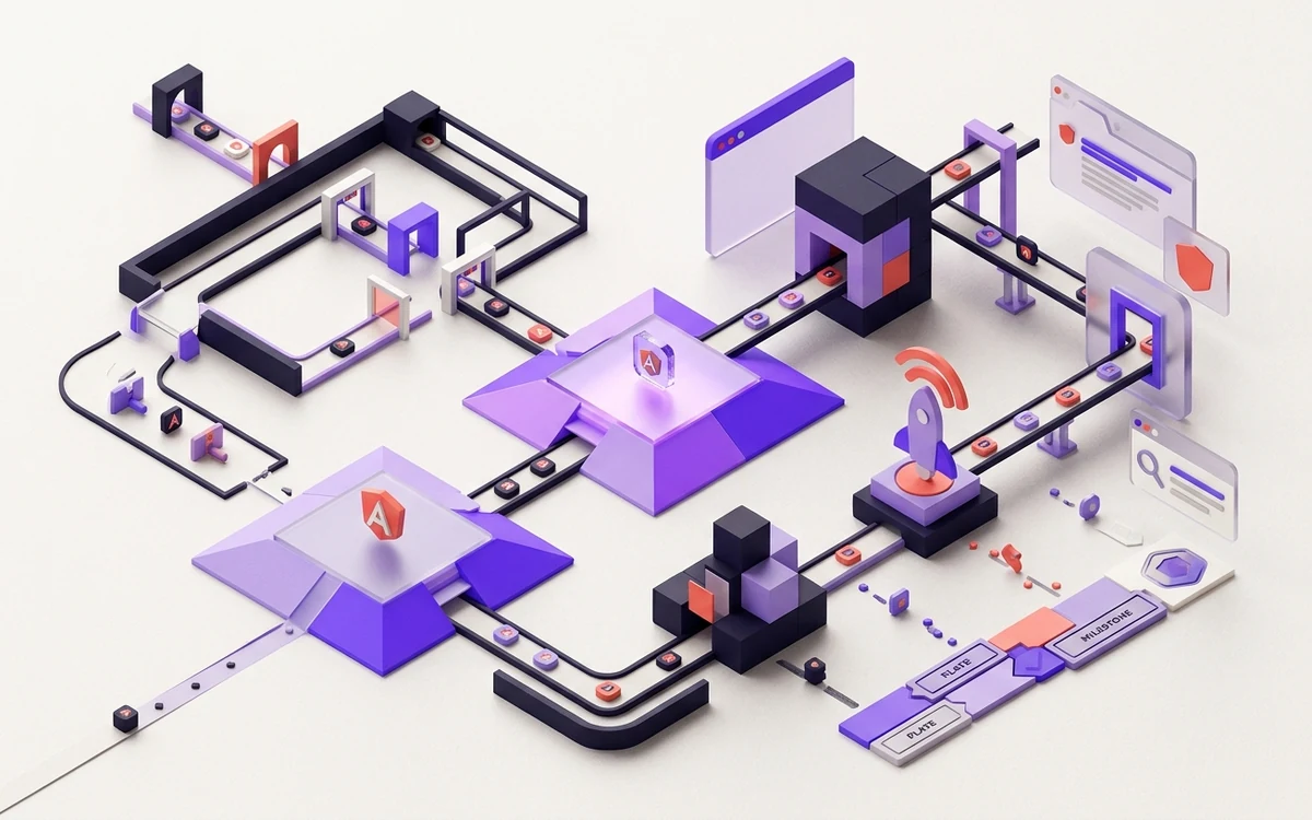 Abstract editorial illustration for Angular Favicon Guide: Assets, HTML & Build Output