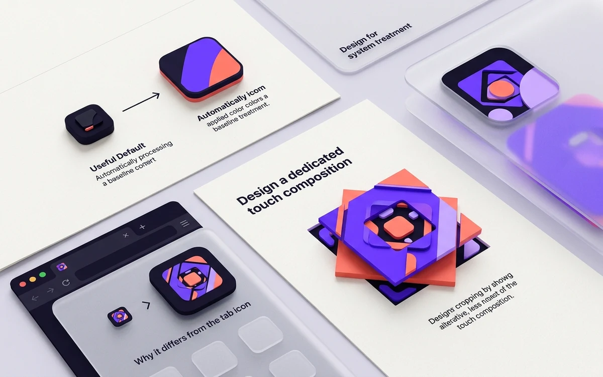 Abstract editorial illustration for Apple Touch Icons: Size, Markup, and Cropping