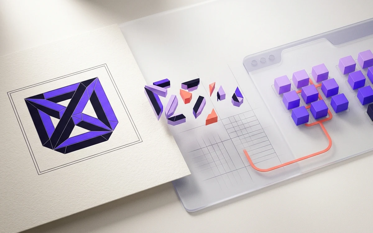 Abstract editorial illustration for Case Study: Turning a Wordmark Into a 16px Favicon