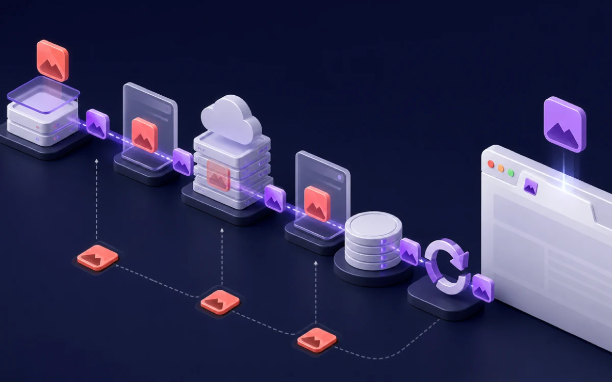 Abstract editorial illustration for Favicon Cache Headers, Versioning and Rebrands