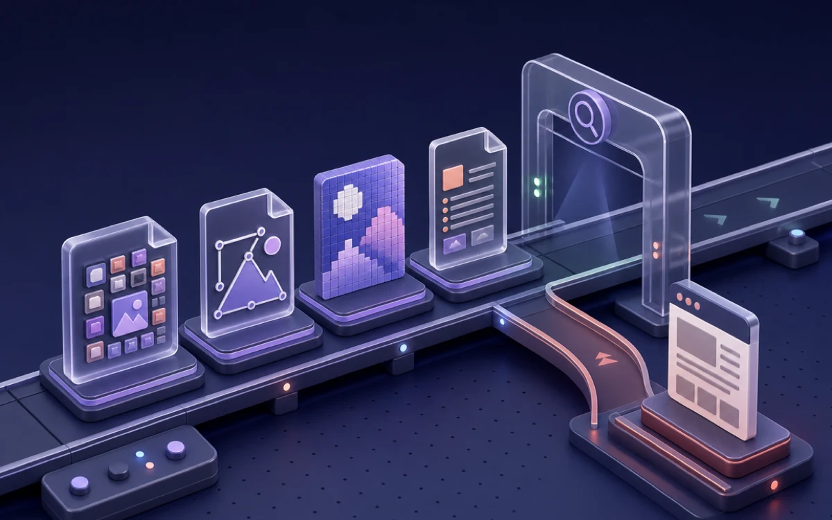 Abstract editorial illustration for Favicon MIME Types for ICO, SVG, PNG and Manifests