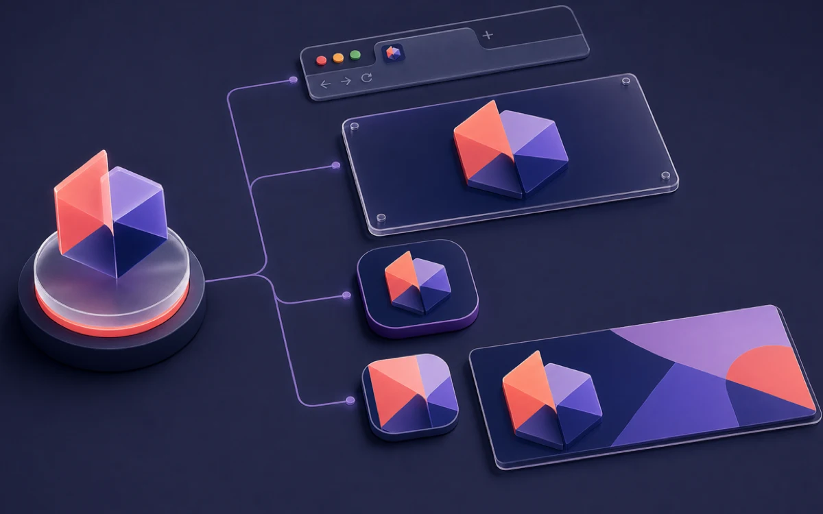Abstract editorial illustration for Favicon vs Logo, App Icon and Social Preview