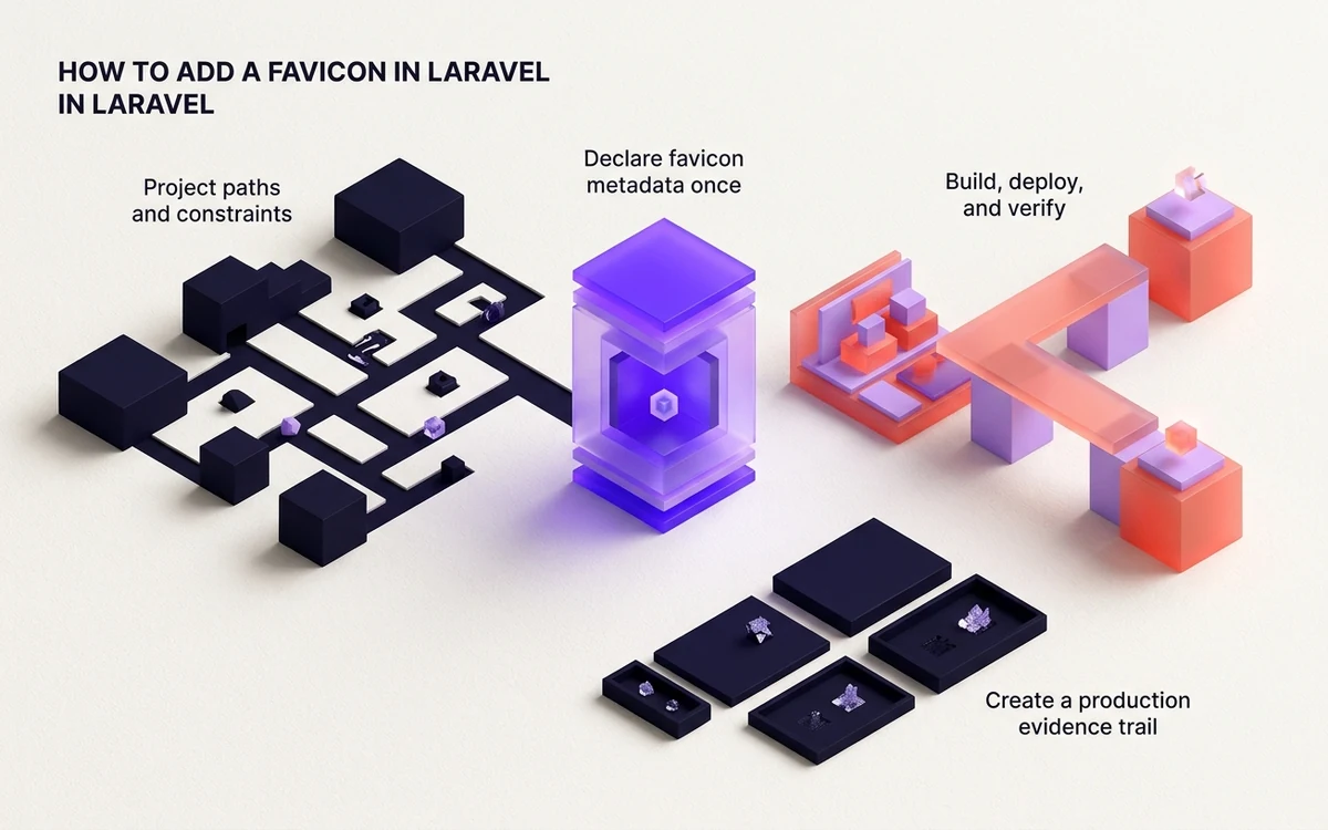 Abstract editorial illustration for Laravel Favicon Guide: Public Files, Blade & Caching