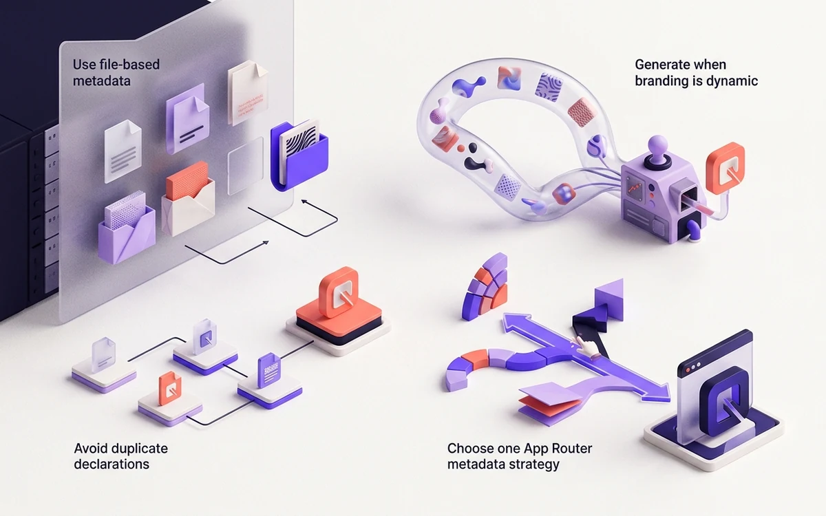 Abstract editorial illustration for Next.js App Router Favicons: Files and Metadata