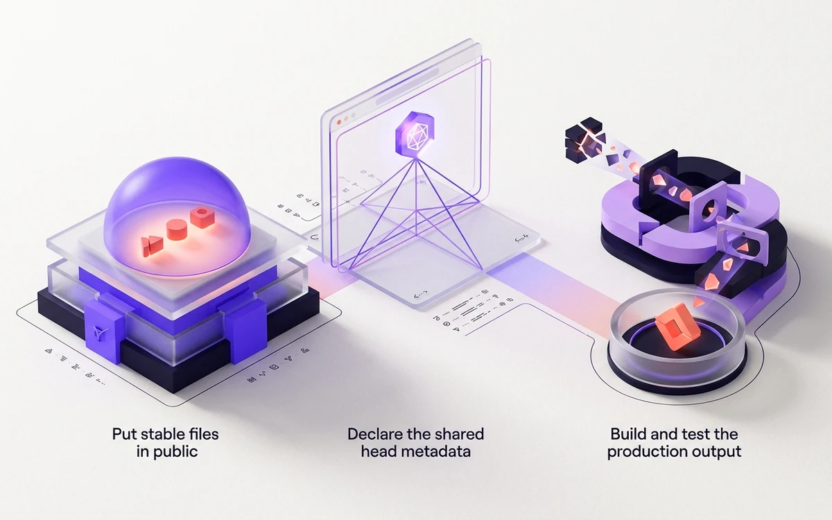 Abstract editorial illustration for How to Add a Favicon in Nuxt: Public Files and Head Tags