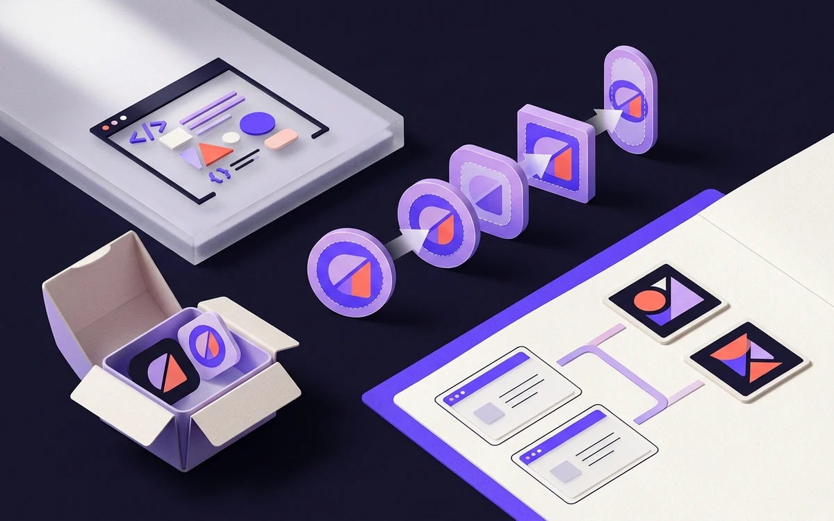 Abstract editorial illustration for PWA and Maskable Icons: Designing for Adaptive Shapes