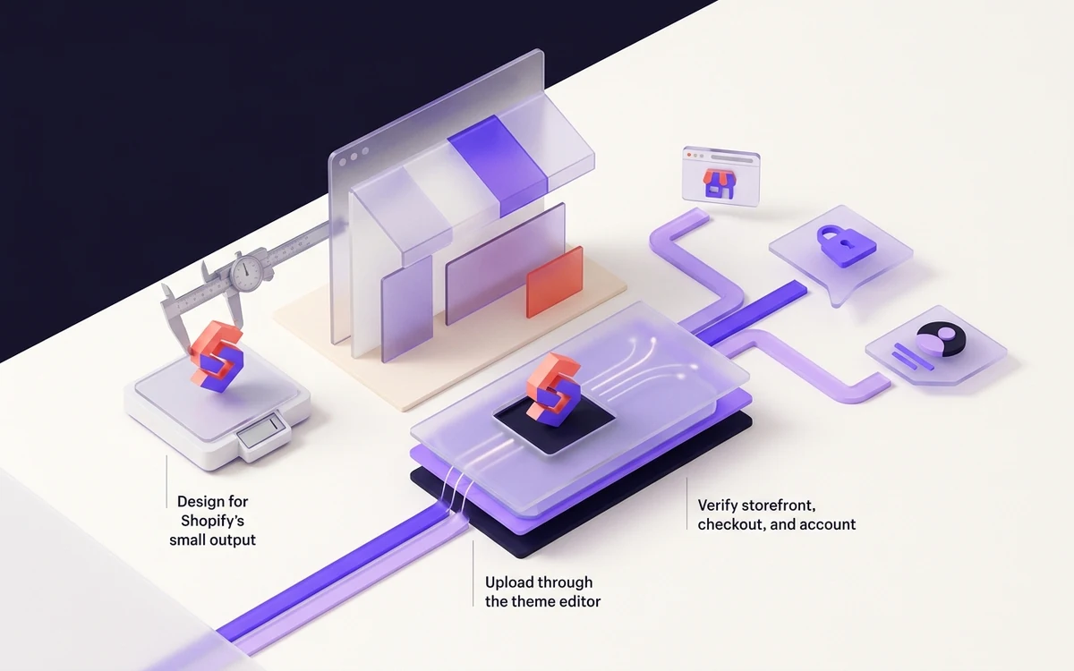 Abstract editorial illustration for Shopify Favicon Guide: Upload, Publish & Fix the Icon
