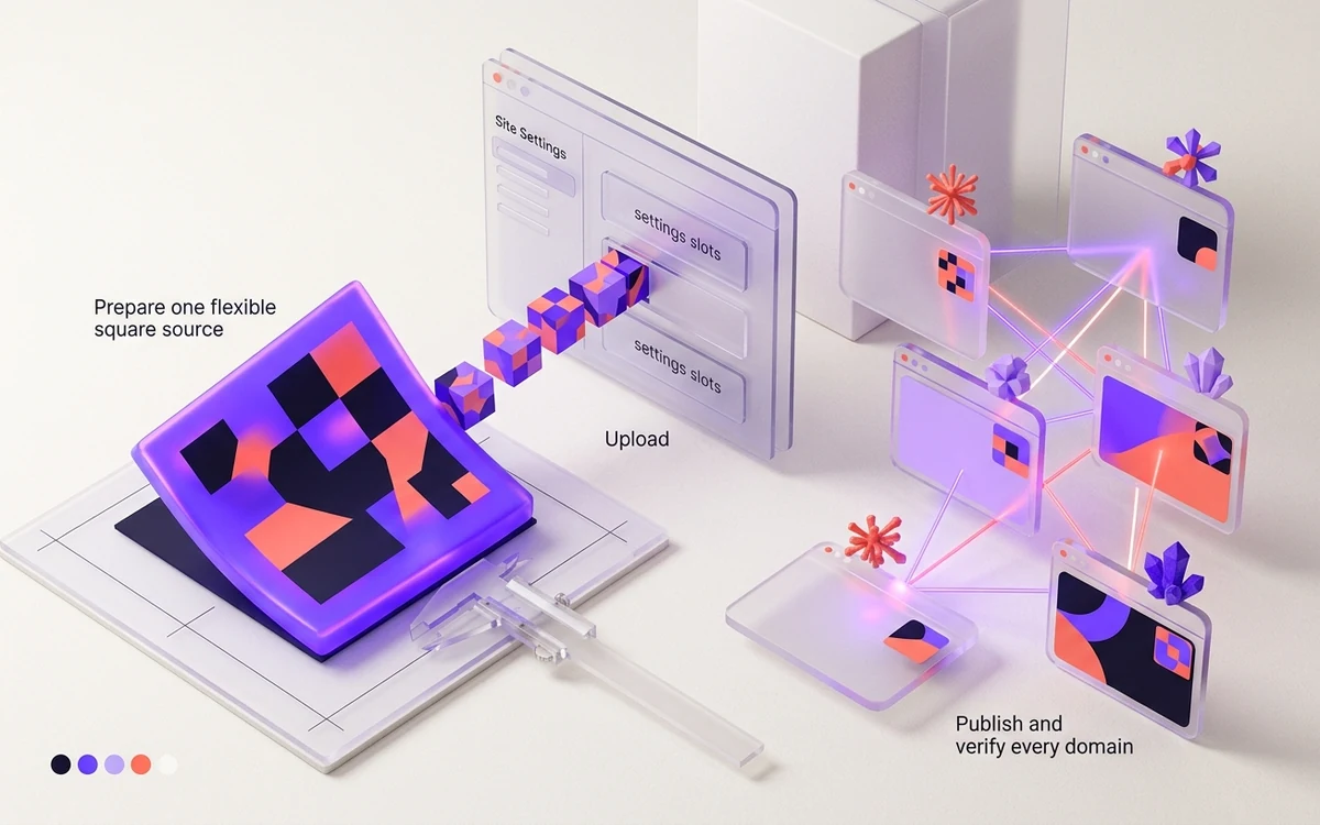 Abstract editorial illustration for Webflow Favicon Guide: Upload, Publish & Verify