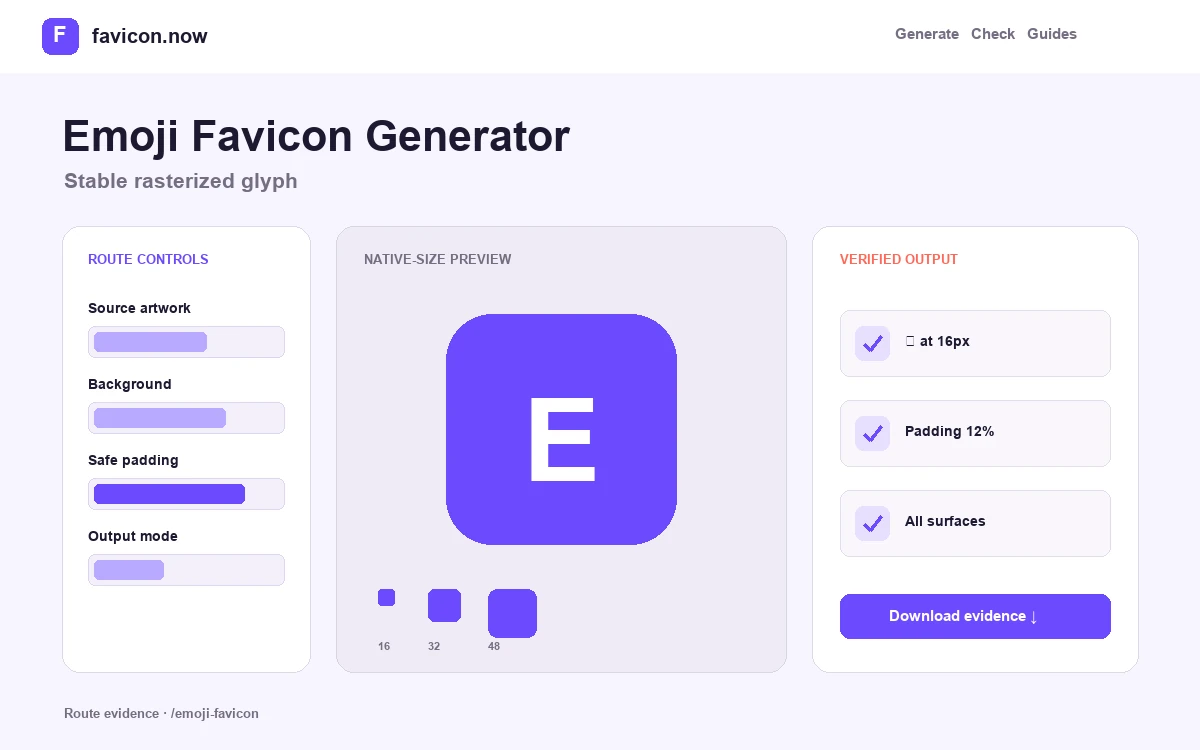 Emoji Favicon Generator interface and production output preview